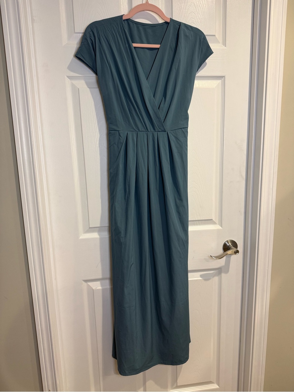 HALARA Teal Faux-Wrap Maxi Dress